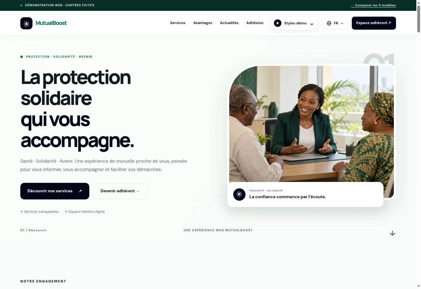 Real screenshot of the demo website. Web interface captured in French · demo data