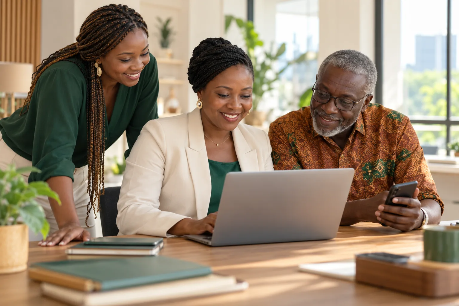 Mutual society coordinators and a member using their digital tools together.
