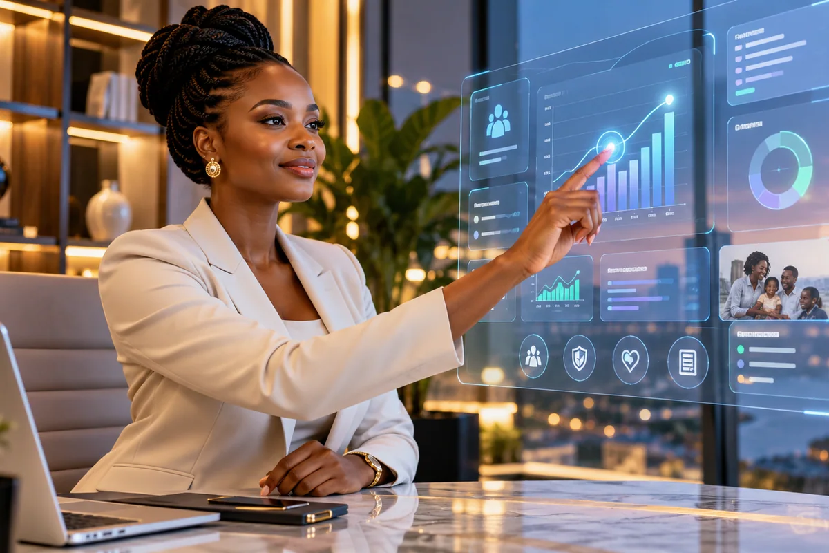 A manager using a secure digital dashboard.